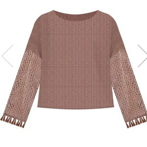 Pink Lily Together Again Brown Crochet Sweater - Size Small - NWOT